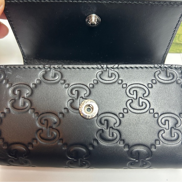 Gucci GUCCISSIMA Key holder case. Leather trifold Key Wallet. Black. Silver - Picture 4 of 8